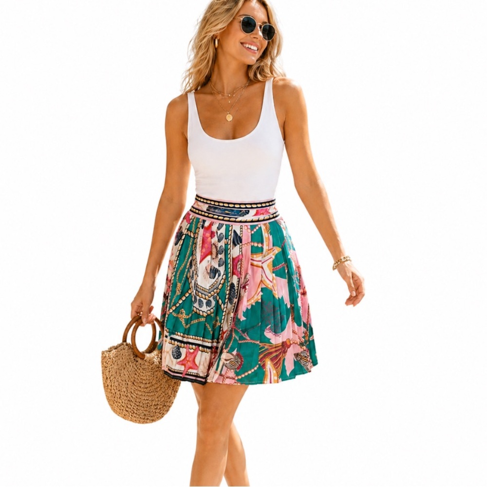 Beautiful…Her, Nautical Pleated Skort Coastal Resort Style, Size L EUC